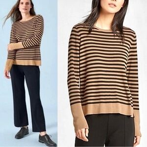 EILEEN FISHER Tencel Silk Clay Black Roundneck Striped Sweater Sz XS